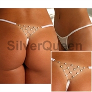 Sexet hvid g-string m. rhinsten